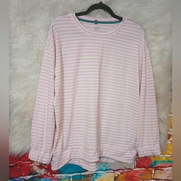 Lands' End Tops - Lands End Pink and White Stripe Long Sleeve Top Size M
